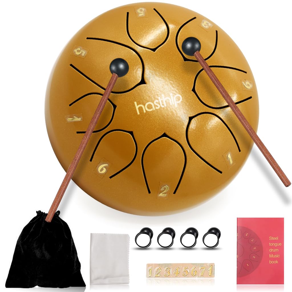 HASTHIP 6-inch Steel Tongue Drum 8 Note, Percussion Instrument Handpan Drum with Bag, Music Book and Mallets for Kids and Adults Meditation Musical Education Concert Mind Healing Yoga (Gold) HASTHIP 6-inch Steel Tongue Drum 8 Note, Percussion Instrument Handpan Drum with Bag, Music Book and Mallets for Kids and Adults Meditation Musical Education Concert Mind Healing Yoga (Gold)